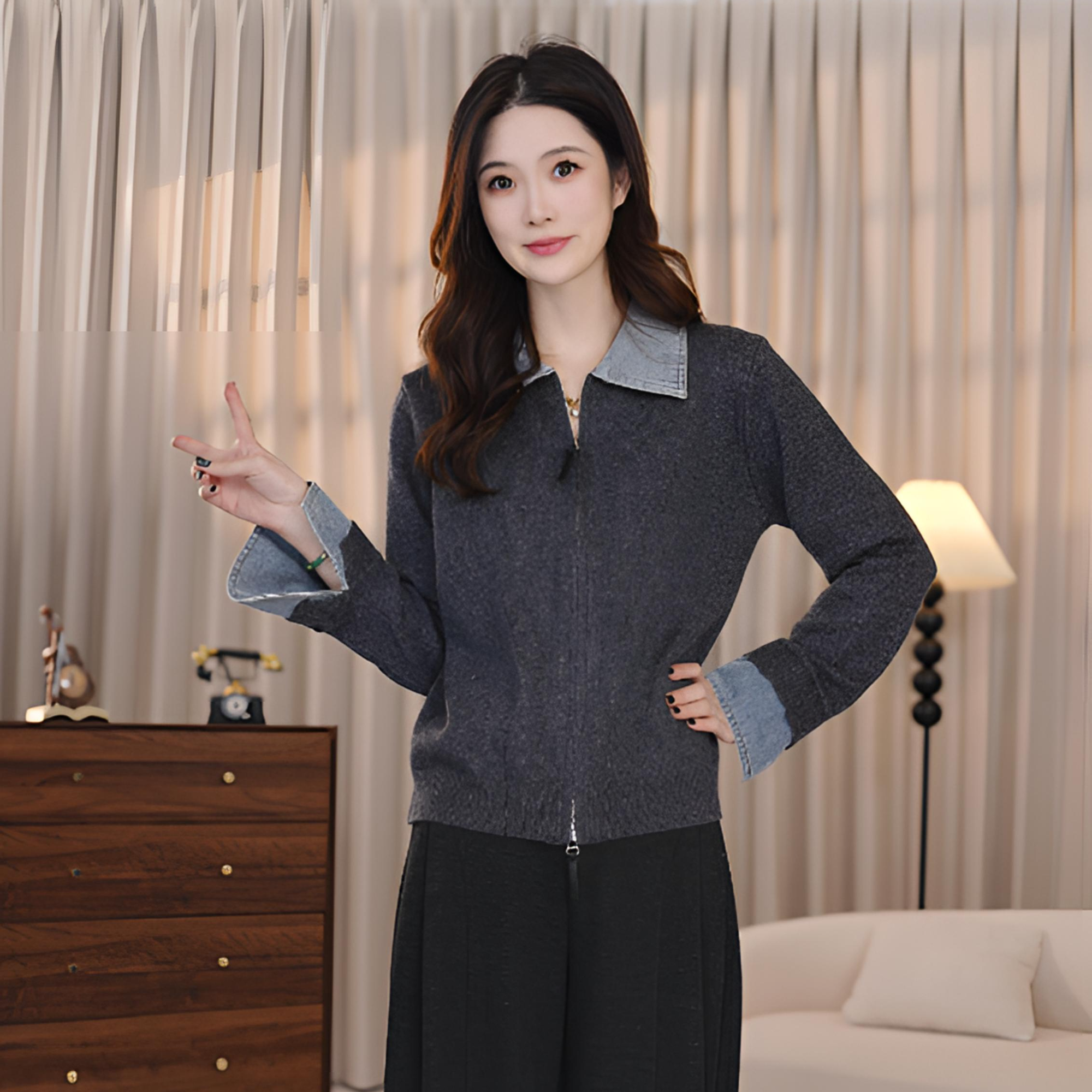 翻领少女风女常规可水洗衫时尚秋冬春秋女装百搭气质长袖洋气休闲