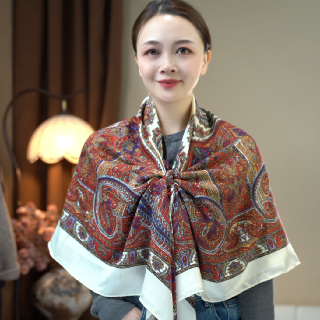 E001多用巾保暖休闲风女斜纹百搭民族风披肩围巾慈心130特大方巾