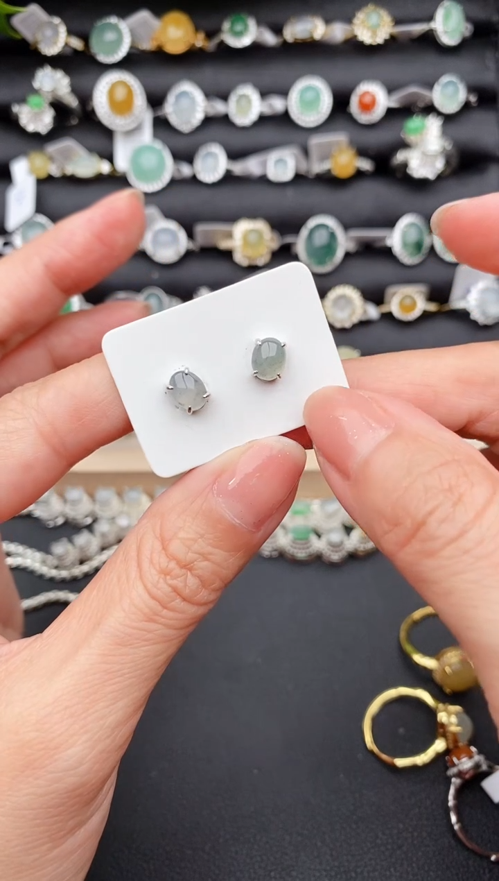 【闪购商品】翡翠戒指银S925镶嵌缅甸天然A货翡翠444   7-8