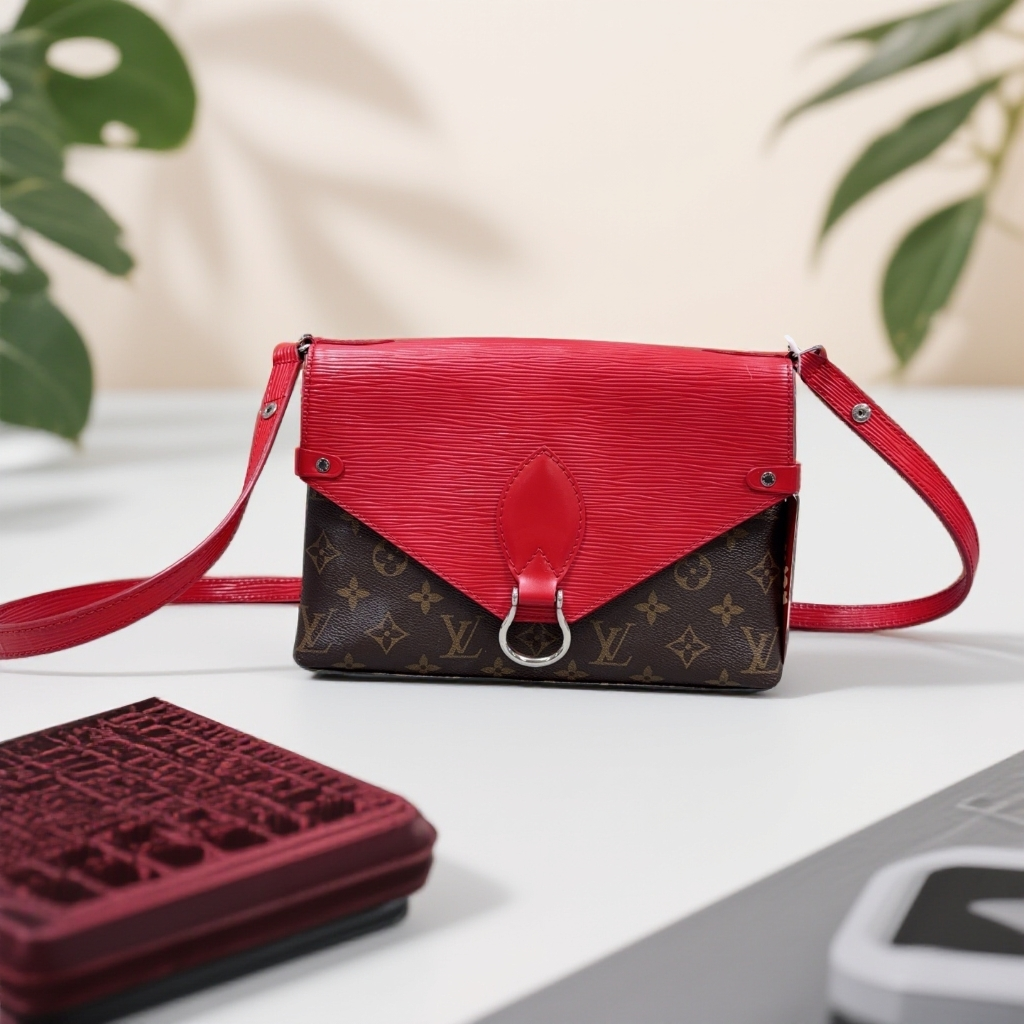 95新 LouisVuitton/路易威登   老花拼红斜挎包 1829 8696 