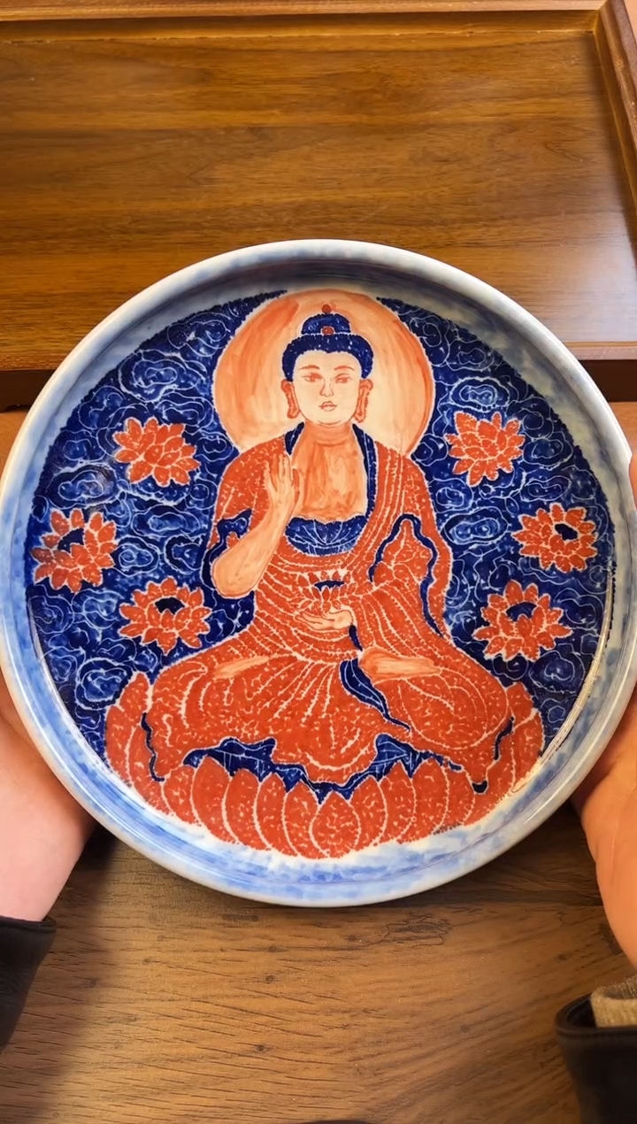 问青坊纯手工手绘青花拓片佛祖柴窑壶承