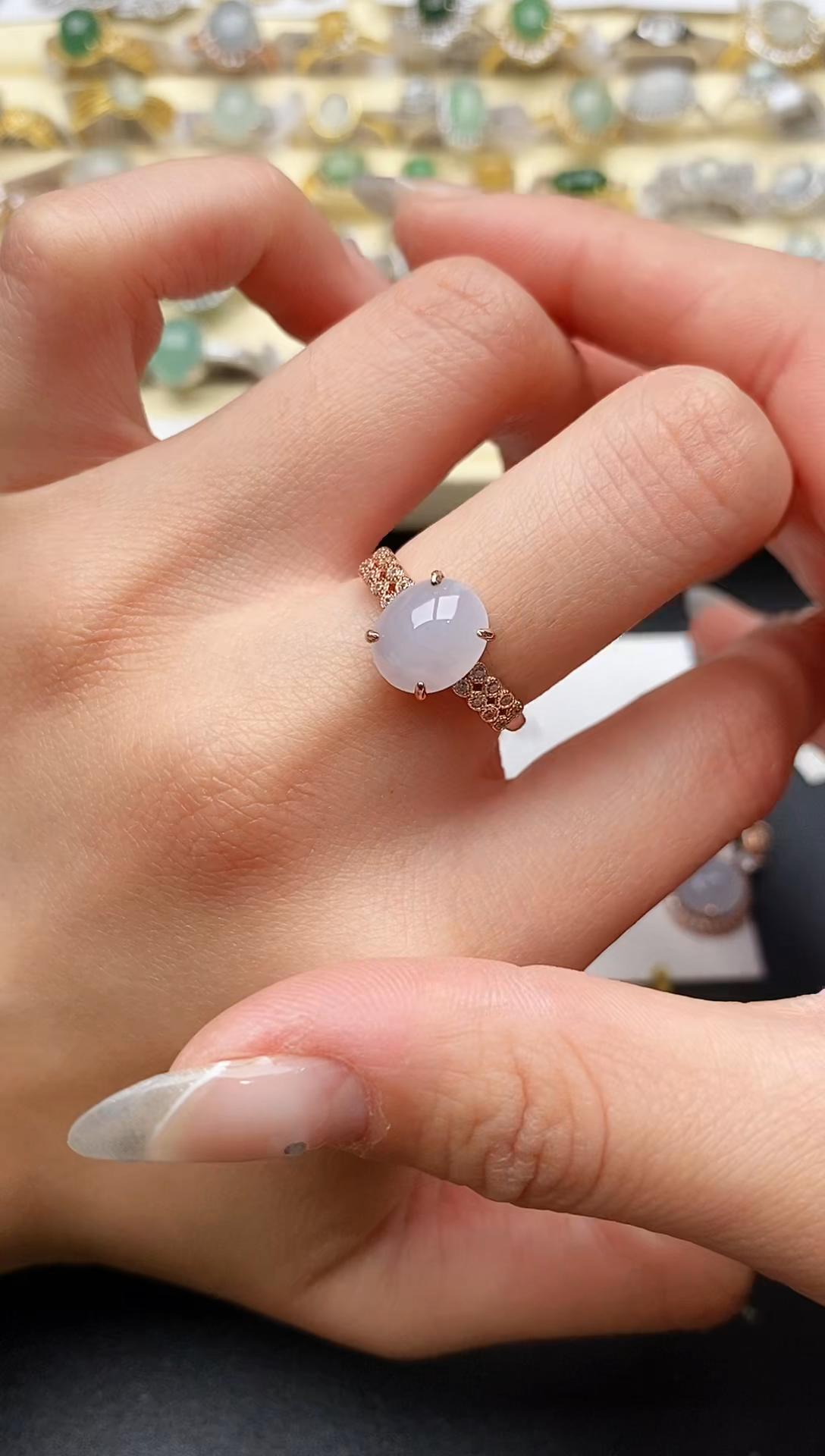 【闪购商品】翡翠戒指银S925镶嵌55555555+2