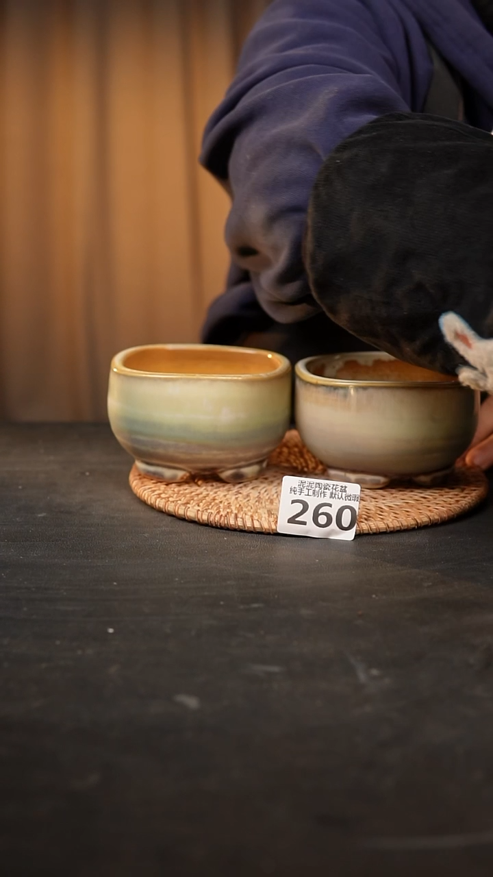 【闪购商品】瓷片260泥泥手工花盆口8高6