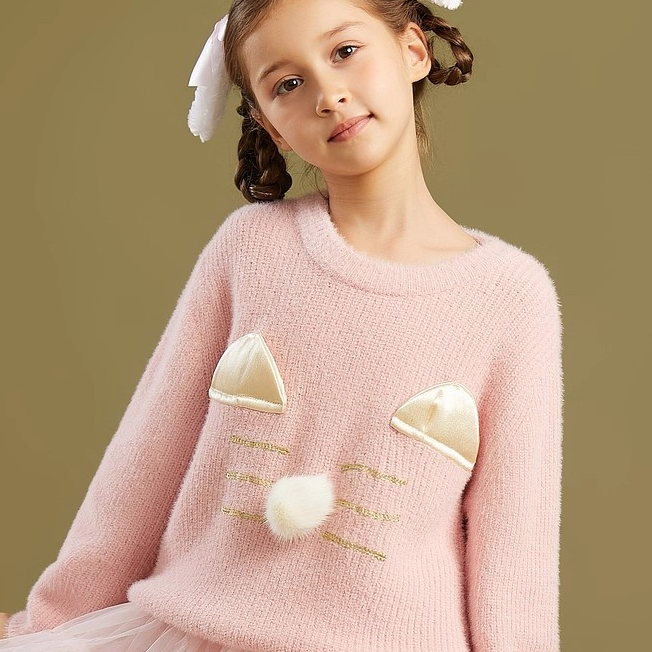 富罗迷女童毛衣儿童装新款冬季洋气时髦小女孩圆领上衣F3D8875M