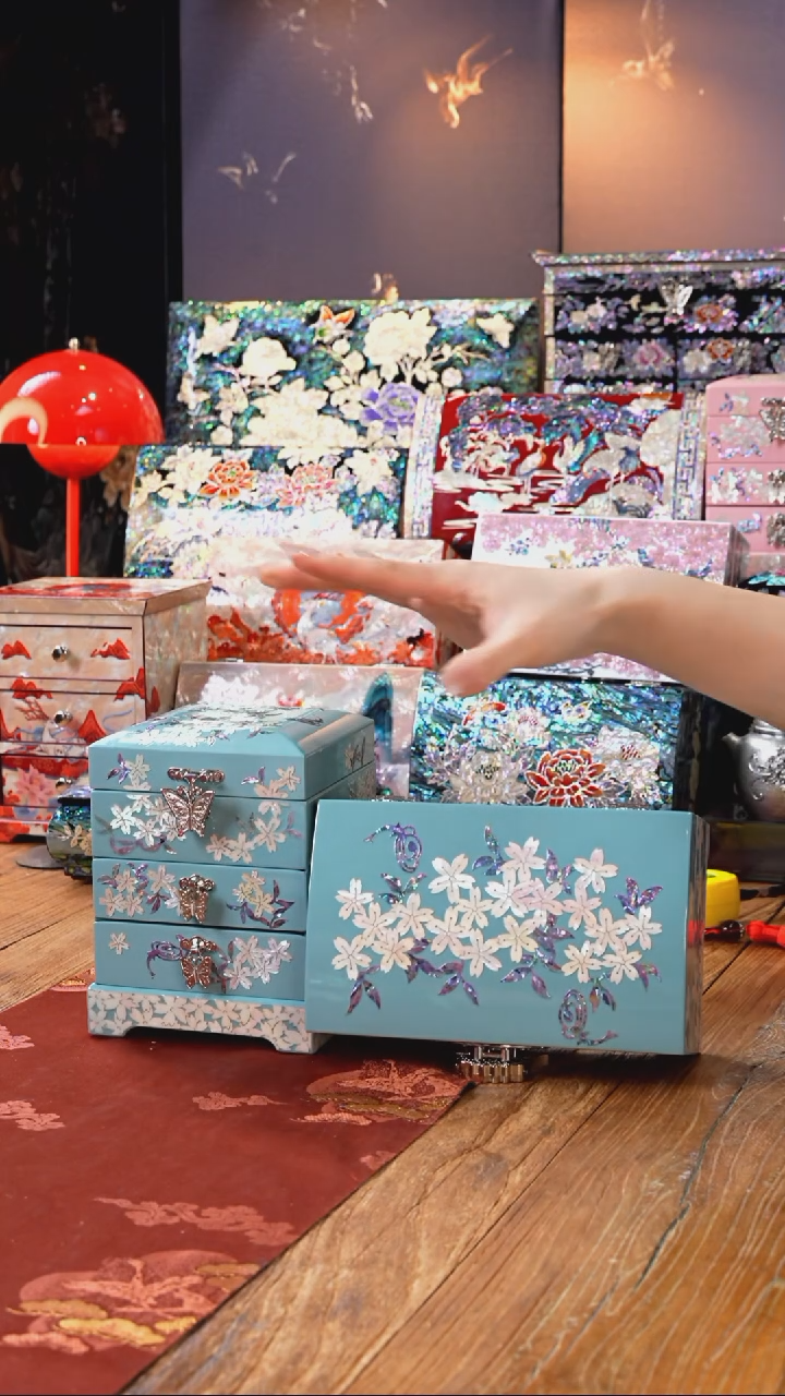 【闪购商品】瓷片螺钿工艺香椿木首饰盒