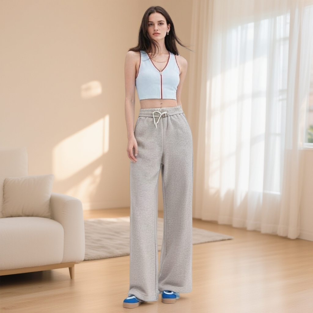 高腰窄版垂感直筒裤2025冬季新款加厚宽松休闲时尚百搭老钱风女裤