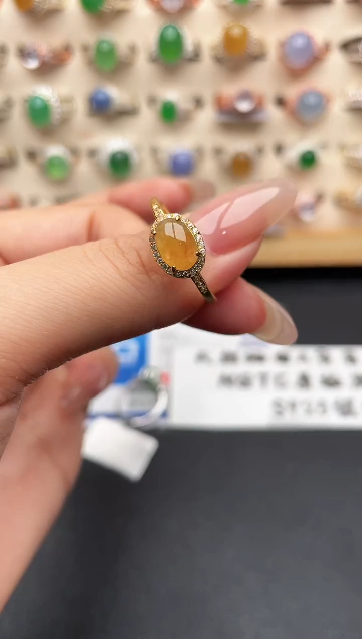 银S925镶嵌戒指翡翠一物一证一礼盒