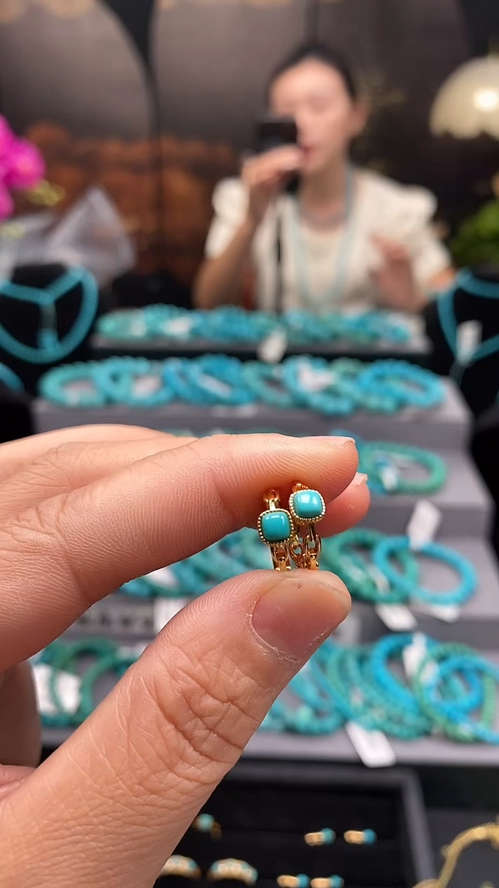 银S925镶嵌绿松石耳饰1