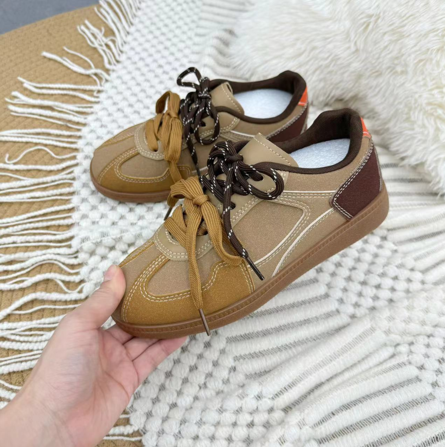 KC833 卡其 休闲韩版德训鞋女2025新款潮流复古板鞋平底休闲女鞋