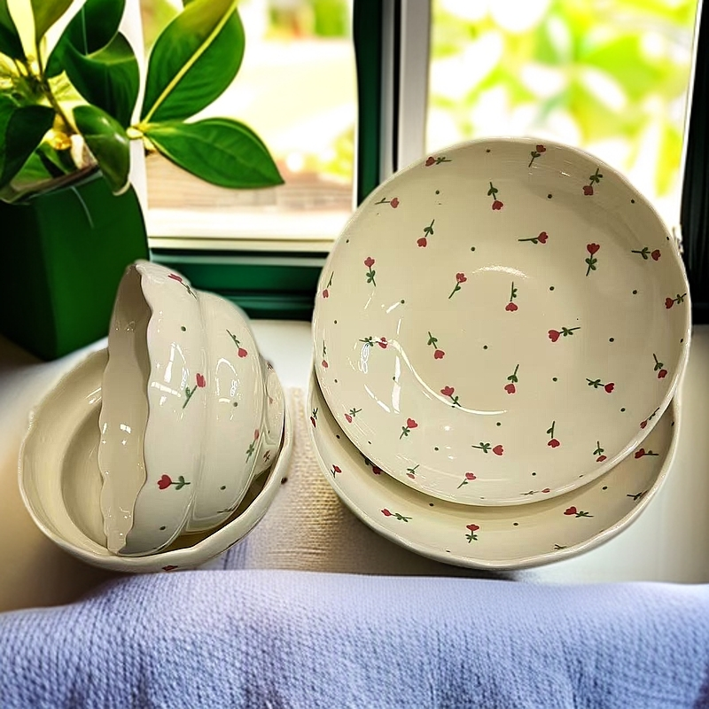 奶油小碎花-6.8英寸圆盘加5英寸碗2碗2盘