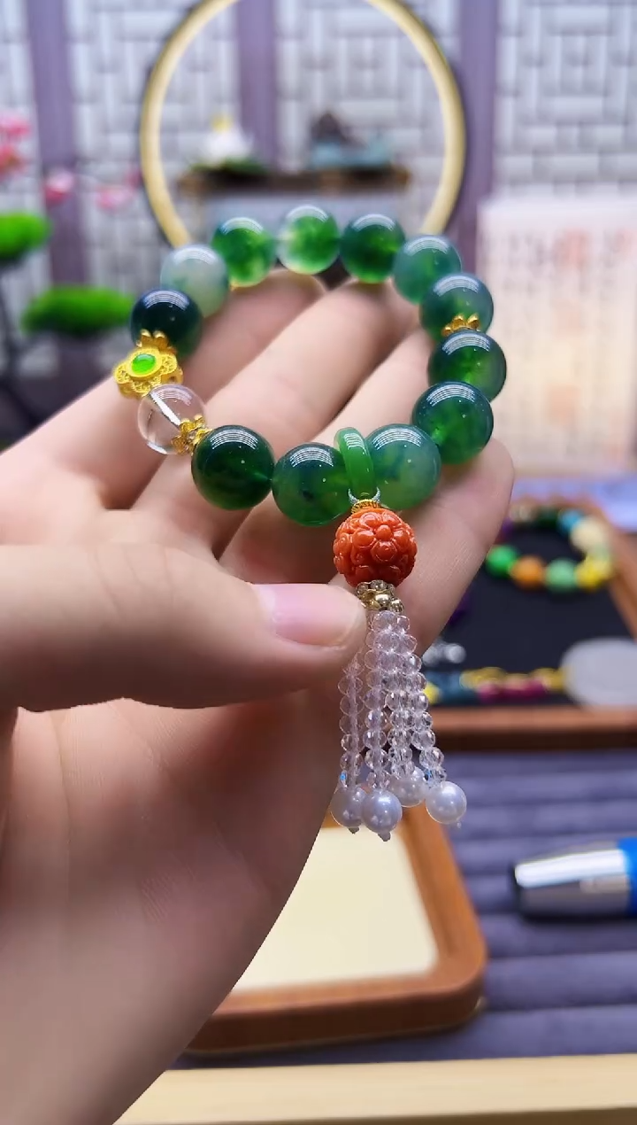 14K金镶嵌手链翡翠S298        