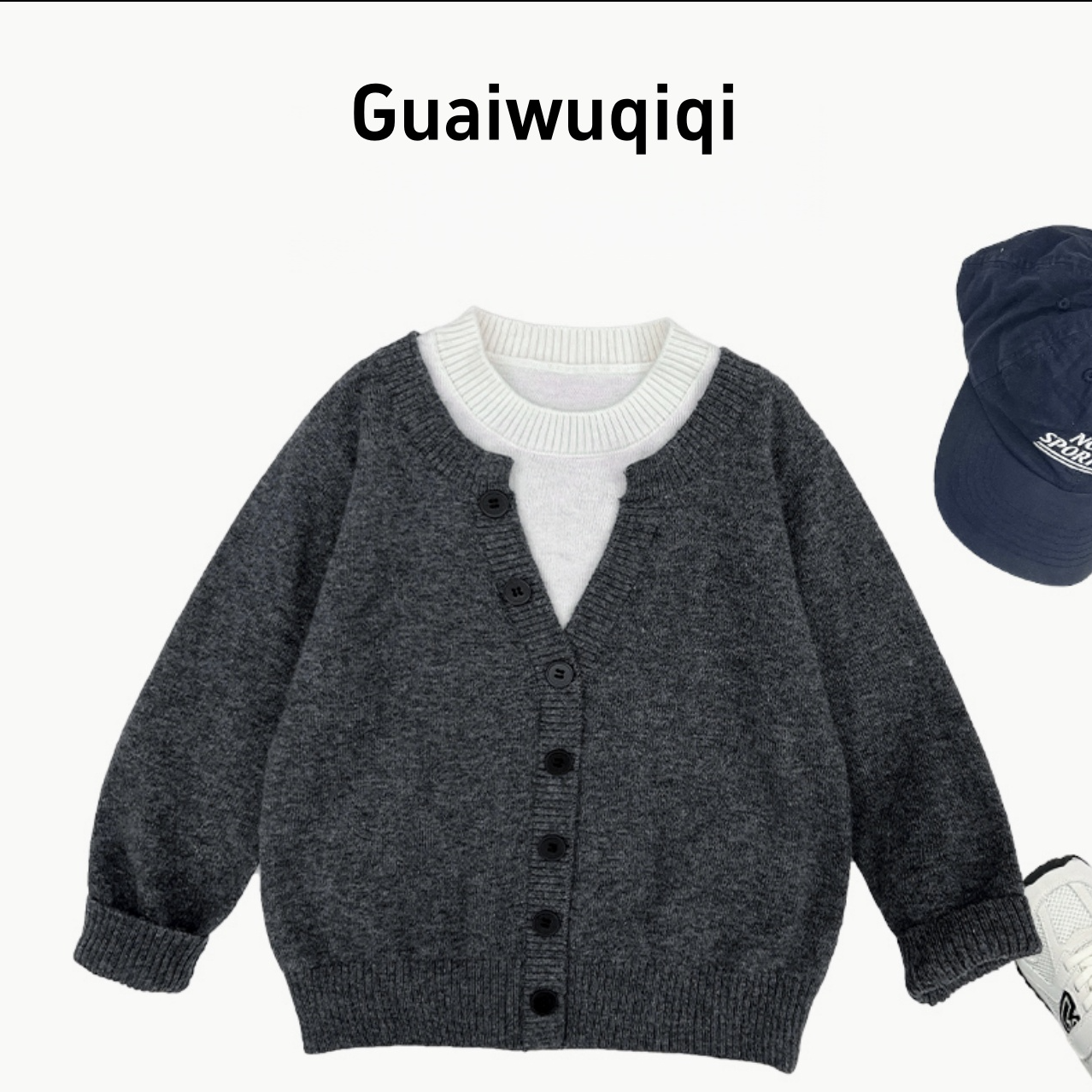 儿童秋季套头假两件设计款针织毛衣男女童韩版洋气打底衫简约