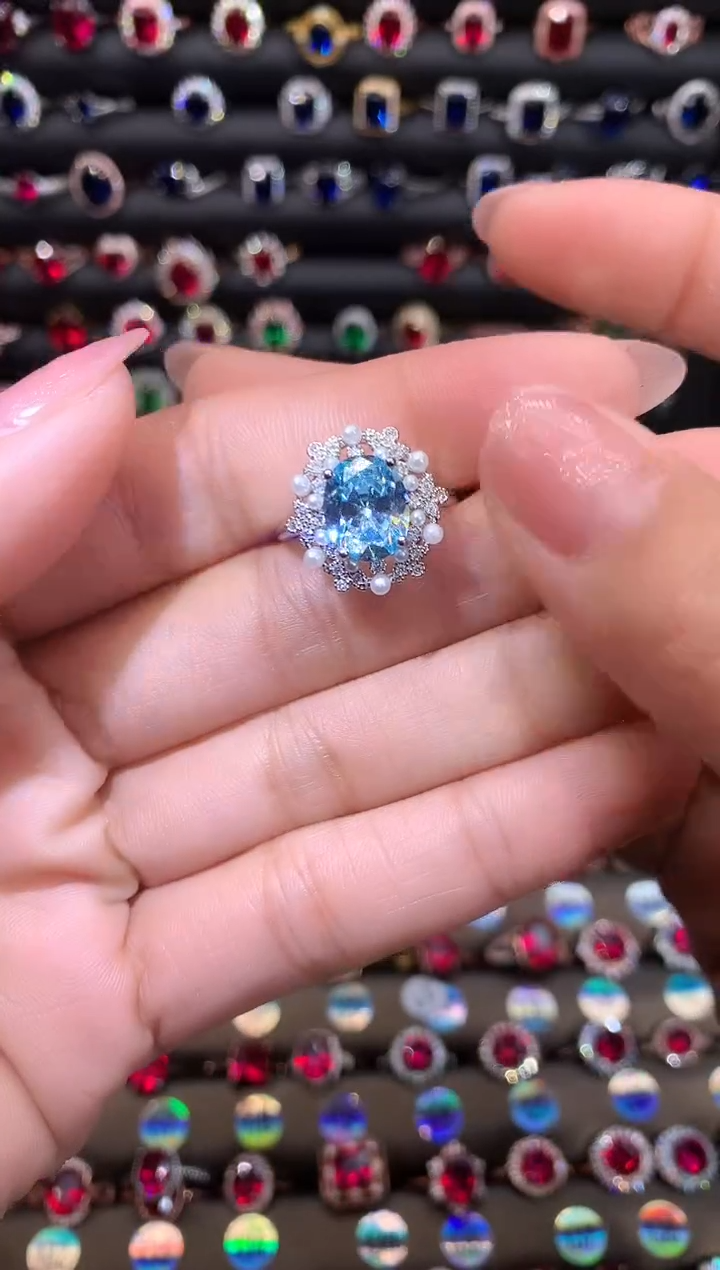 【闪购商品】海蓝宝石戒圈银S925镶嵌1