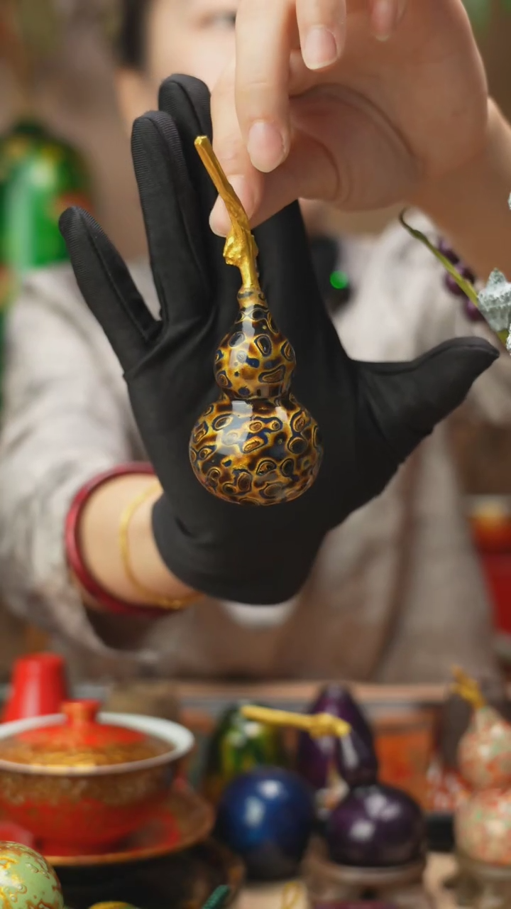 @犀皮蓝金葫芦摆件@非遗大漆