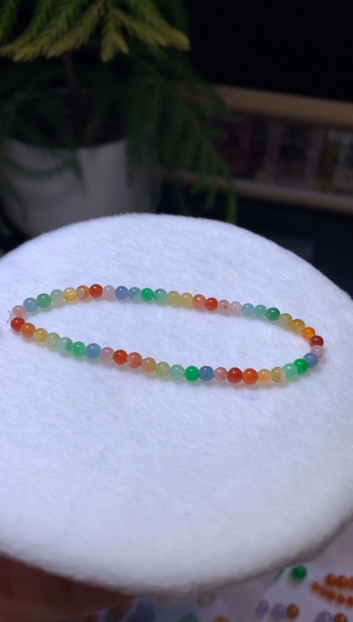 【闪购商品】定制翡翠未镶嵌3.8彩虹珠手串2800+280