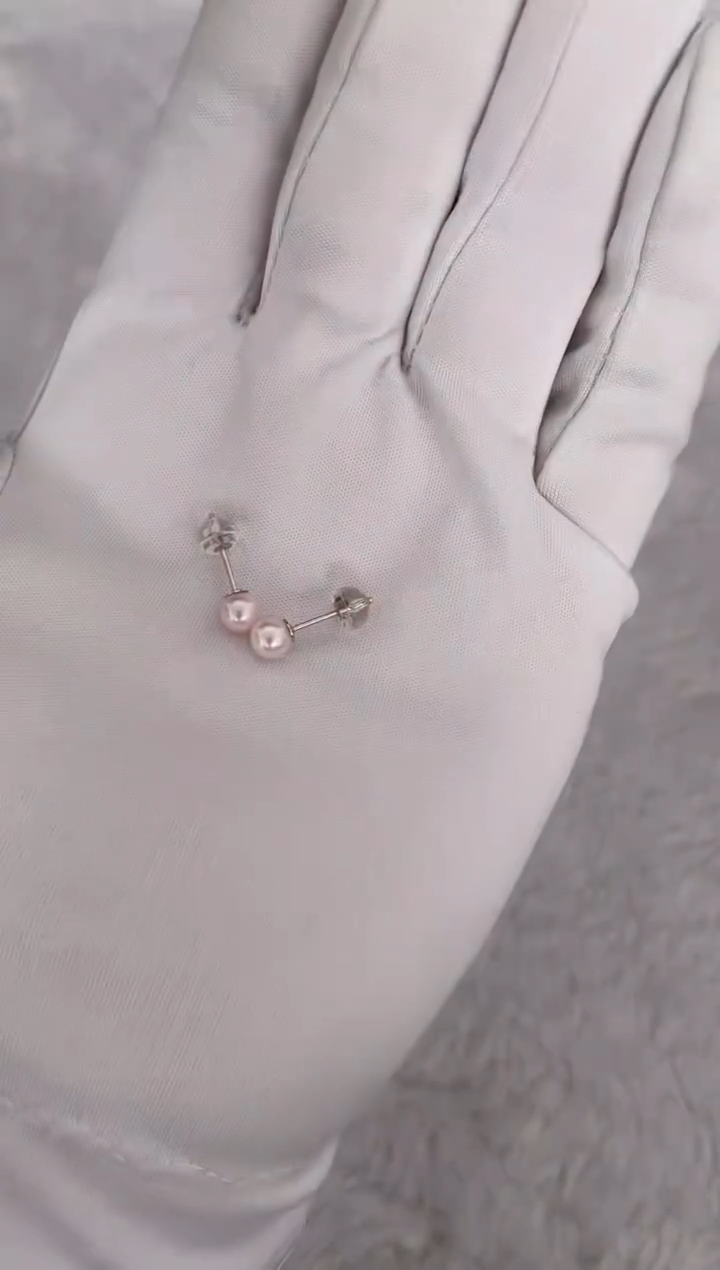 银S925镶嵌海水珍珠耳钉AK素钉5-5.5mm