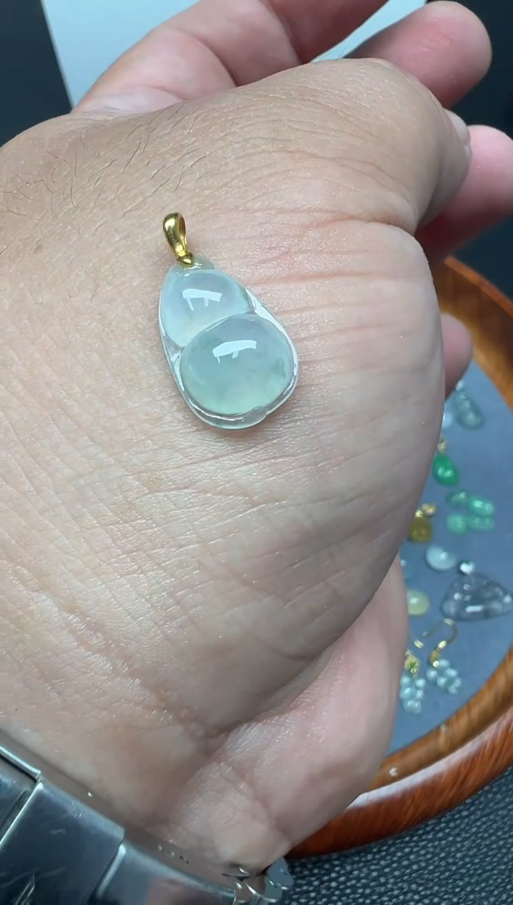 颈饰18K金镶嵌翡翠 （21号）纯天然A货缅甸翡翠 福豆锁骨吊坠