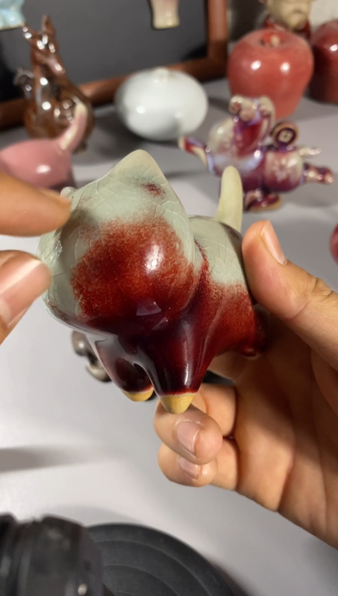 手工艺品钧瓷小猫一个