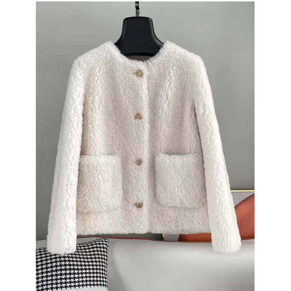 （81-90）2026冬季新款韩版颗粒皮毛一体外套女短款