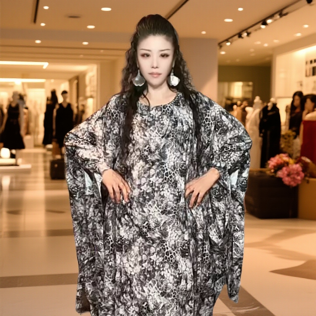 印花O型秋季不褪色常规款长袖圆领大码连衣裙气质2025MM套头裙子