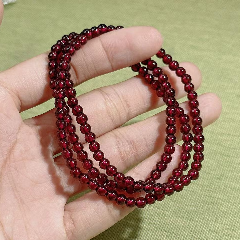 铭铭有你【石榴石】4n绕三圈 香槟红 石榴手串（8A特级)