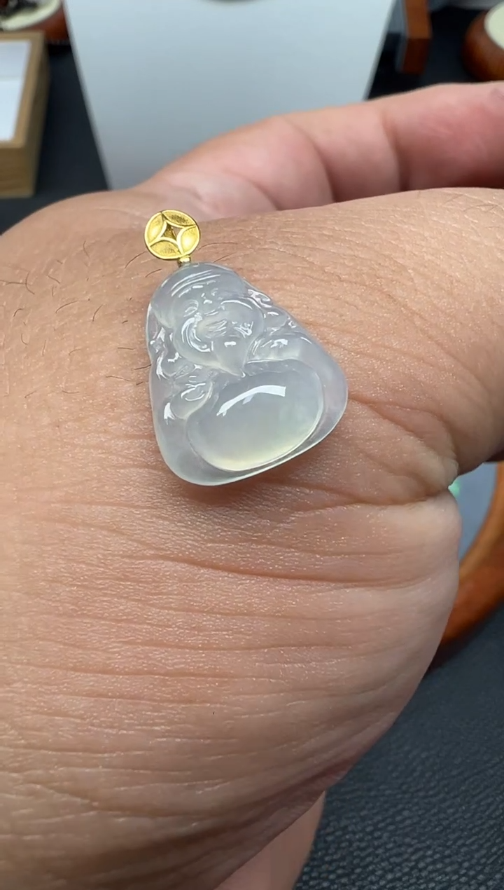 颈饰18K金镶嵌翡翠（45号链接）纯天然A货缅甸翡翠米爷爷（吊坠）