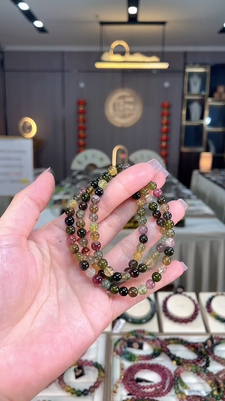 未镶嵌老矿碧玺色标三圈手串5mm+碧玺hon多样性发货一条