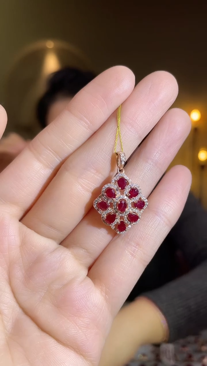 银S925镶嵌颈饰红宝石颈饰