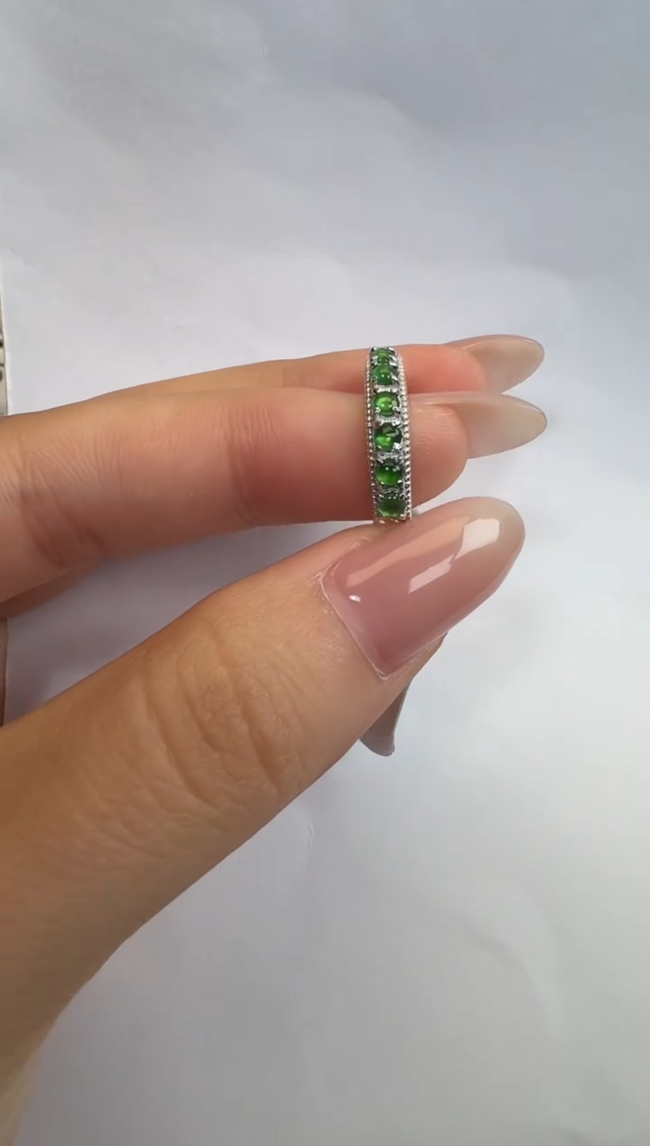 银S925镶嵌戒指翡翠925银镶A货翡翠戒指36