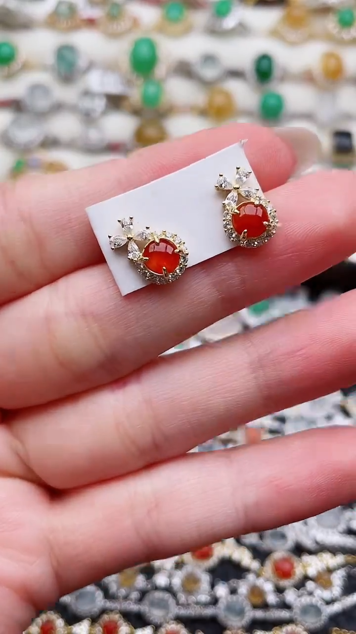 银S925镶嵌翡翠耳饰151