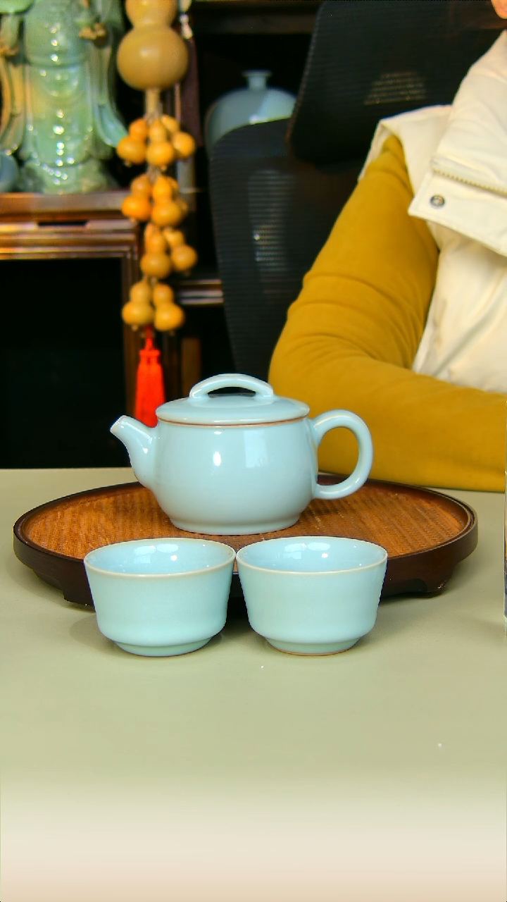 汝瓷汉瓦加两杯全手工原矿天青不完美