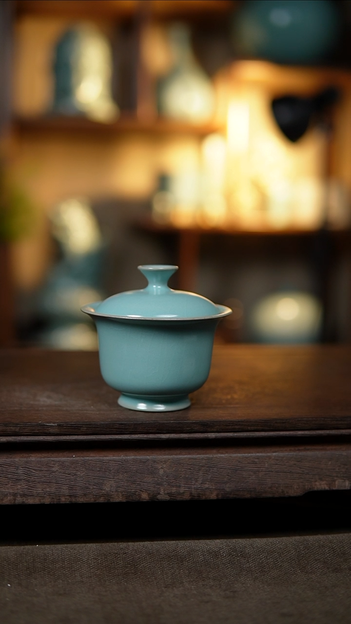 【闪购商品】杯仿古天青二才高足元宝盖碗