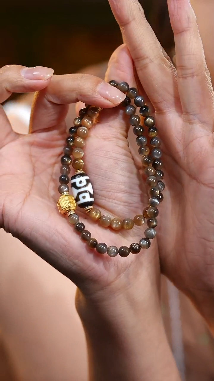 银S925镶嵌颈饰长石S53946多样性发一金骨干双圈