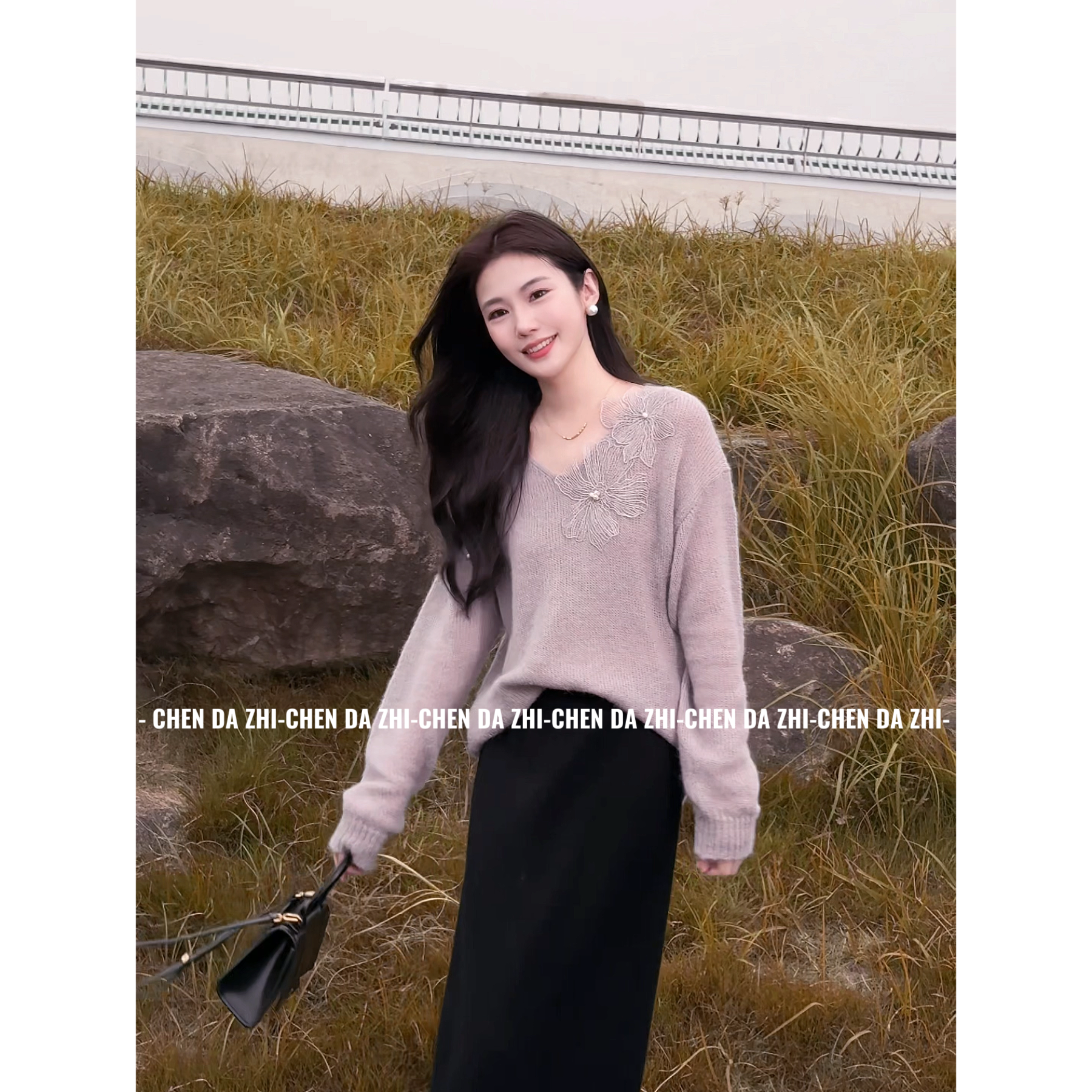 【大只定制】 烟雨丁香 秋季设计师质显瘦温柔时尚针织5QZYY10577