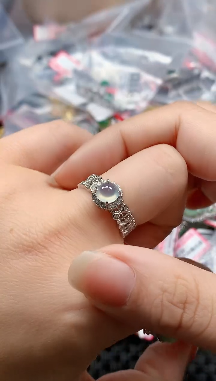 银S925镶嵌戒指翡翠天然A货缅甸翡翠