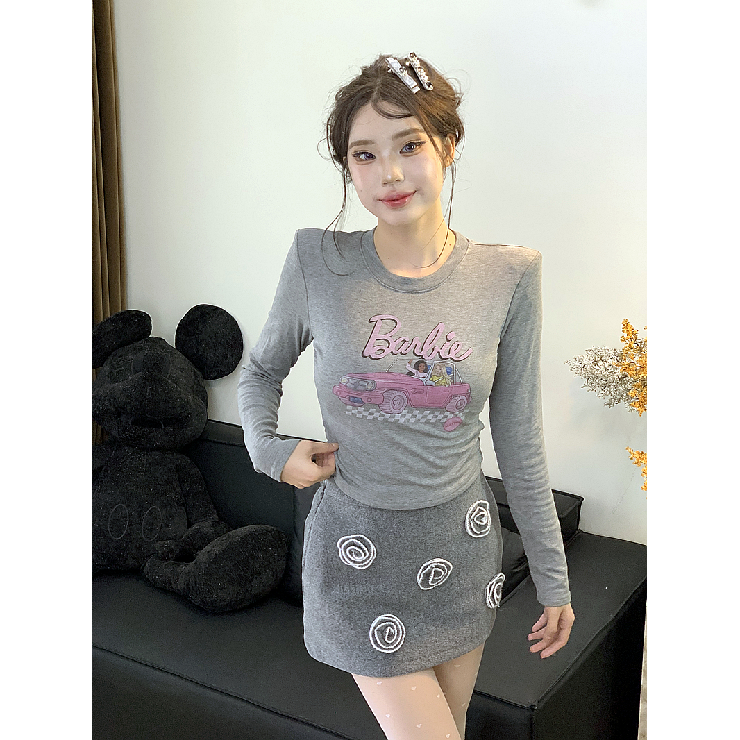 【芭比的日常】卡通芭比印花垫肩T恤