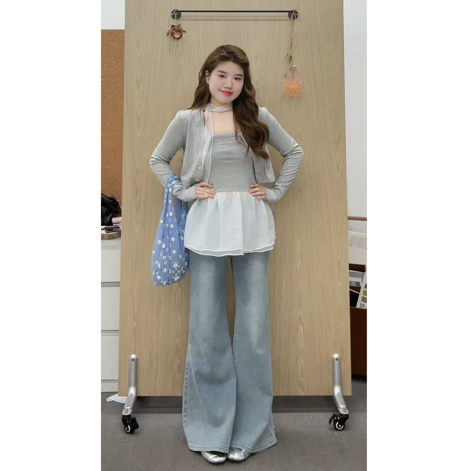 米米子定制灰色开衫抹胸两件套时尚气质百搭显瘦小众春季新款套装