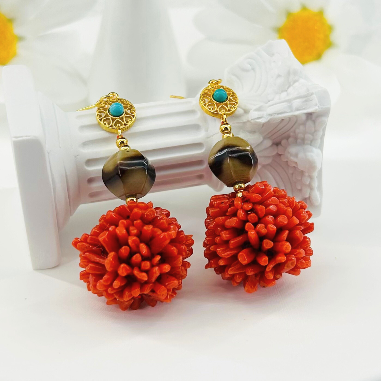 【珠宝嘉年华-央广】珊瑚耳饰 毛毛虫约18*22mm DIY0155 多样性发货