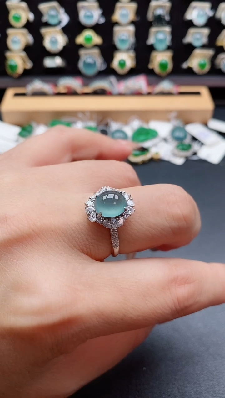 银S925镶嵌戒指翡翠1