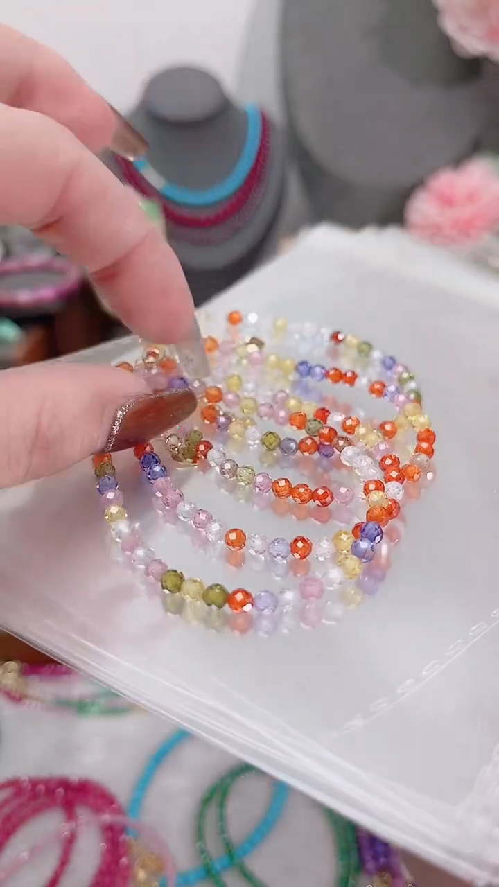 手链彩色蓝宝石银S925镶嵌圆刻彩多宝49