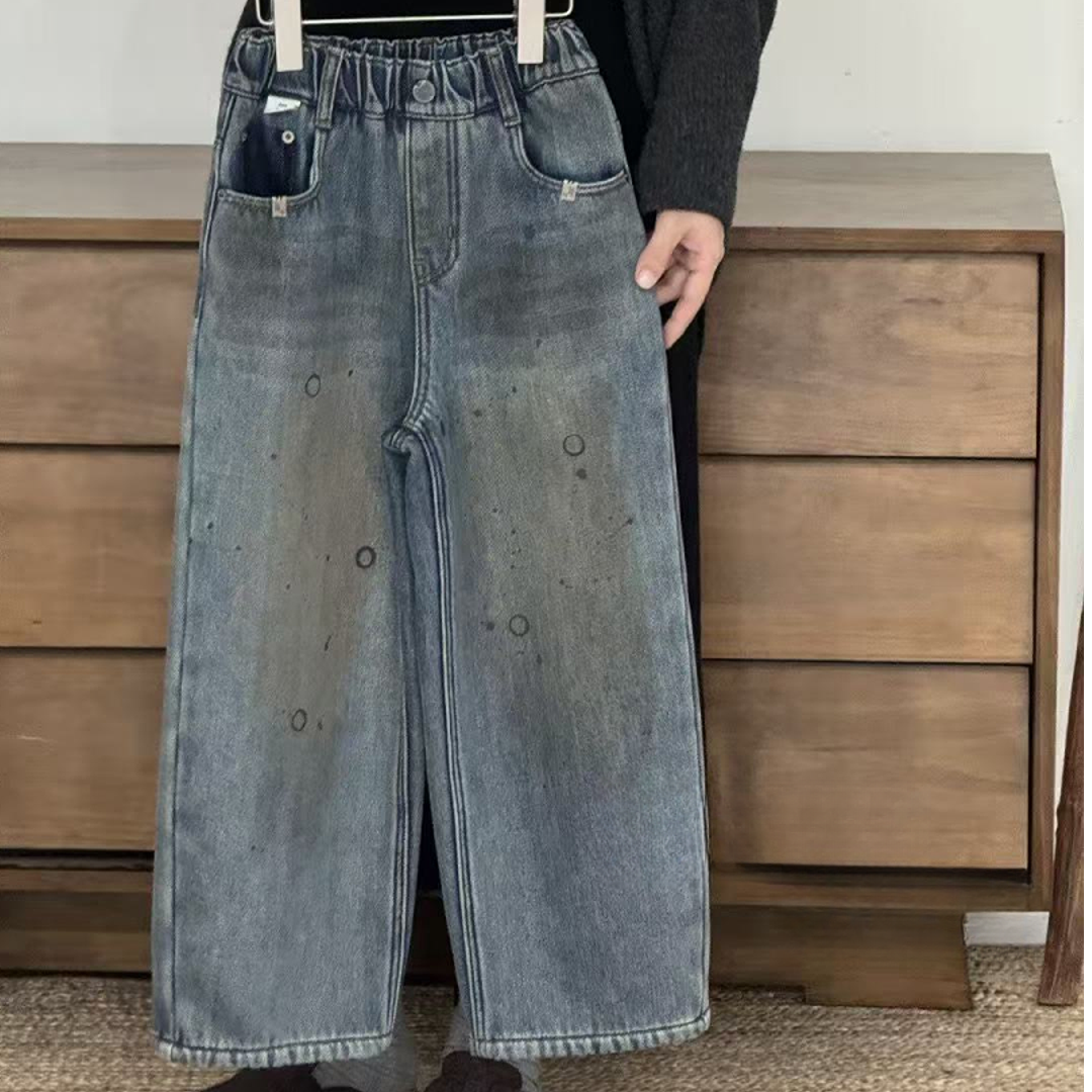 秋冬男童女童加绒牛仔裤蓝色 9759驰系