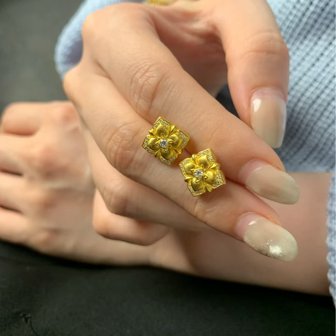 足金999事事如意莫桑耳钉