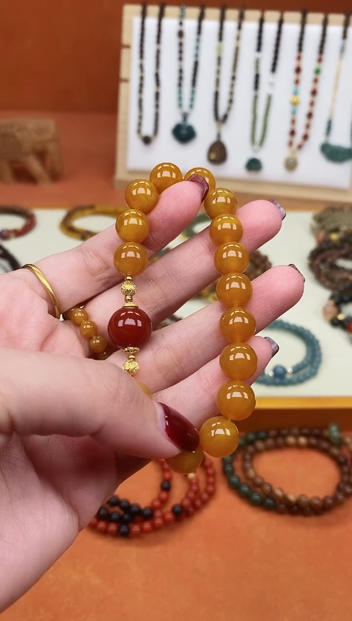 手链蜜蜡未镶嵌单圈10蜜蜡南红玛瑙手串