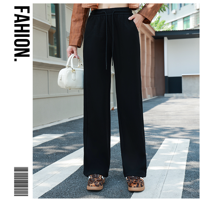9908休闲风运动平纹秋季窄版直筒裤拖地高腰垂感休闲百搭薄款