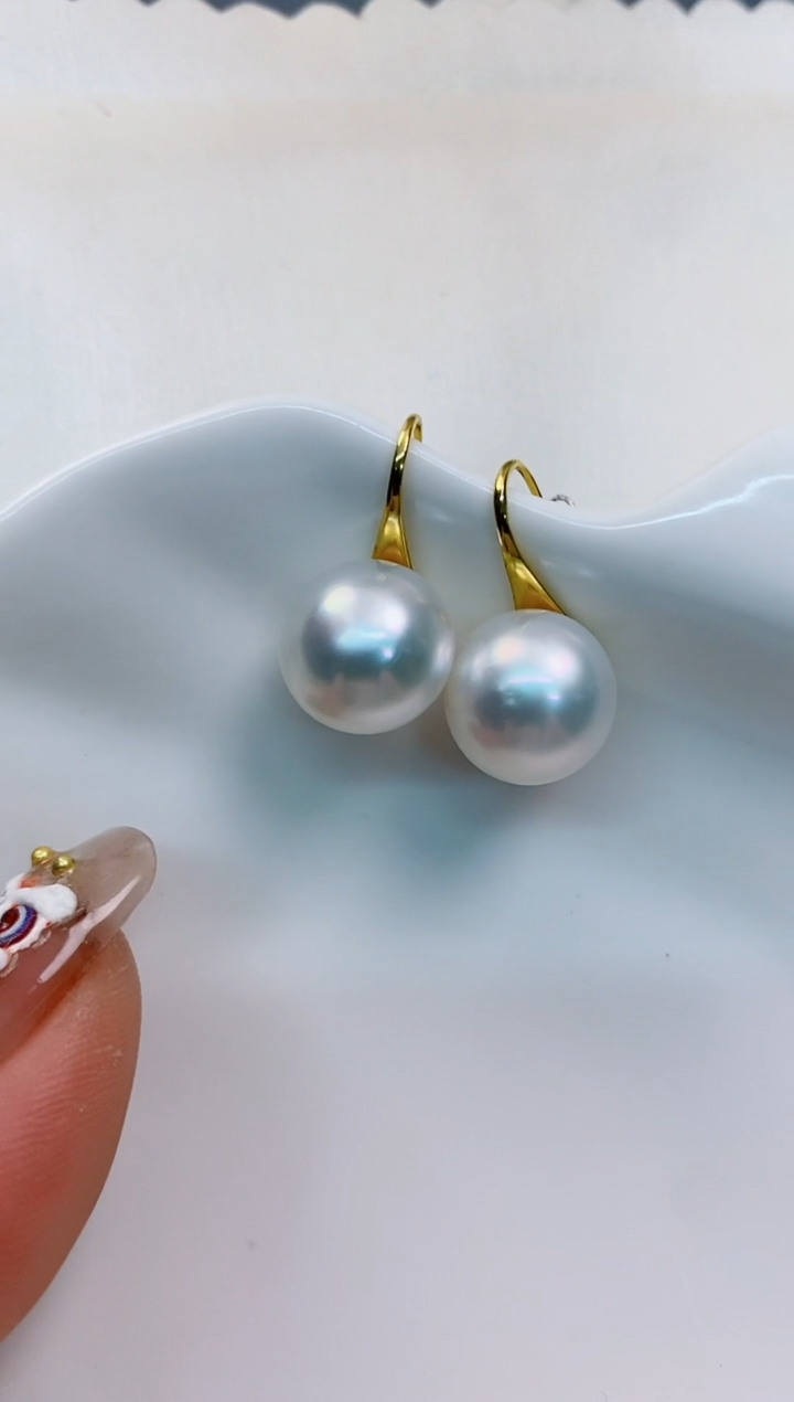 【闪购商品】海水珍珠耳饰18K金镶嵌11-12澳白珍珠耳饰