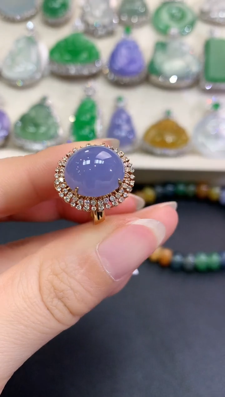 【闪购商品】翡翠戒指18K金镶嵌B160   紫货有色差