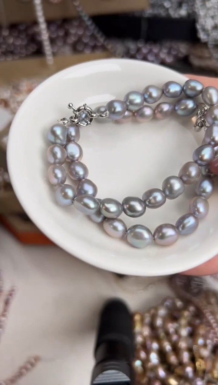 未镶嵌福利淡水珍珠无核*强光珍珠手链（灰色7/8mm）