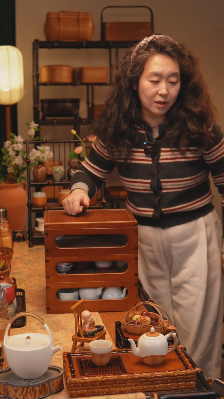 微瑕样品【乾隆】楠竹博古架收纳盒茶具百宝箱茶杯收纳盒 三层