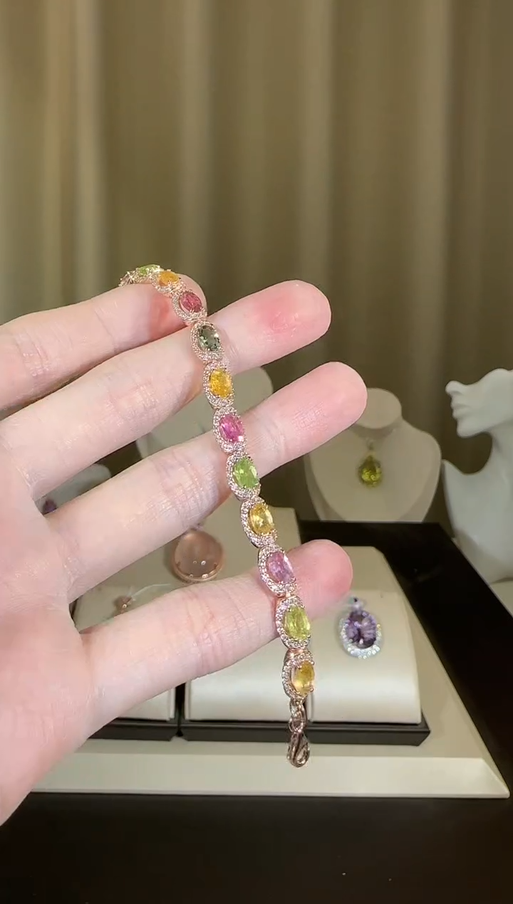 【闪购商品】碧玺手链银S925镶嵌设计款