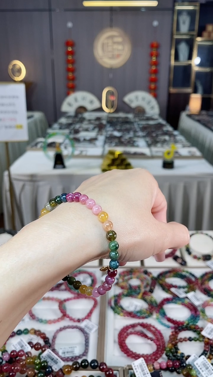 未镶嵌老矿碧玺彩虹单圈手串5mm+碧玺hon多样性发货一条